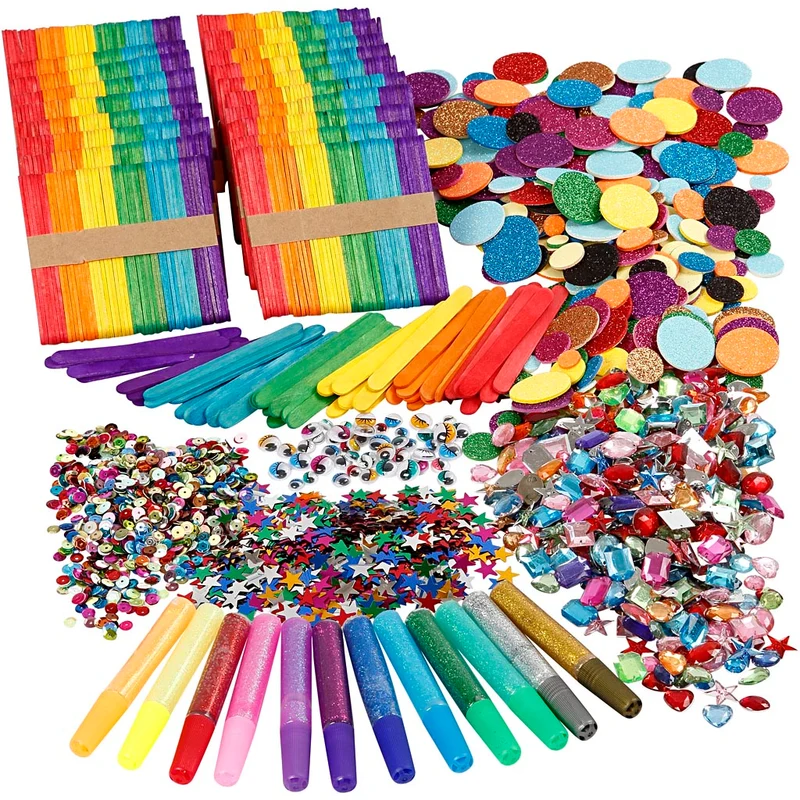 Holzstäbchen & Glitzer Bastelset, Sortierte Farben, 1 Set [HOB-97435]