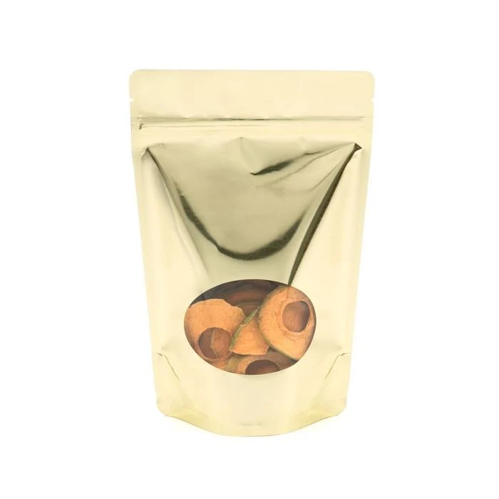 Standbodenbeutel Gold 14.9x8.9x23.2cm | 310 Gramm mit rundem Fenster (100 Stück) [ZBGMO7SG]