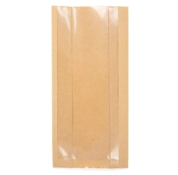 Kraftbeutel Braun mit Fenster 10.2x5.4x20.3cm mit Seitenfalten (100 Stück) [KSG3]