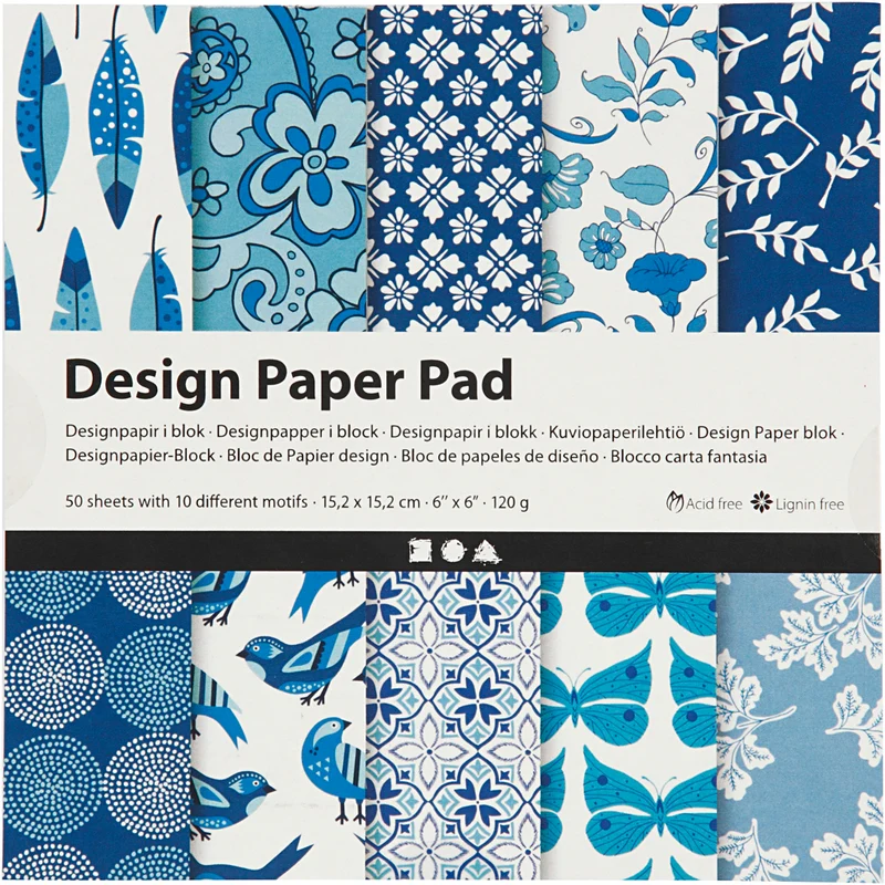 Design-Papier im Block, Blatt 15,2x15,2 cm, 120 g, Blau, 50 Bl./ 1 Pck [HOB-225915]