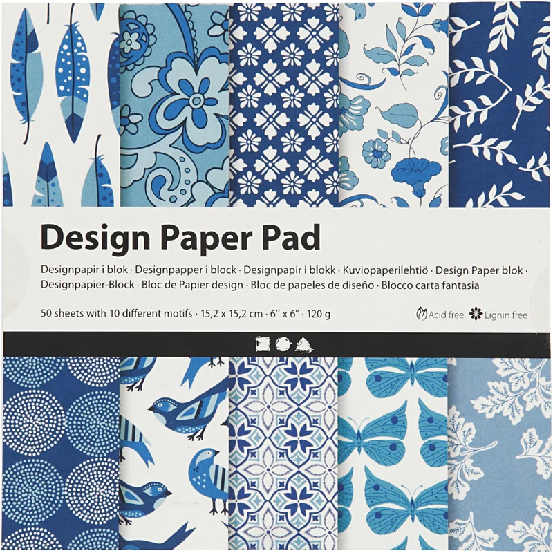 Design-Papier im Block, Blatt 15,2x15,2 cm, 120 g, Blau, 50 Bl./ 1 Pck [HOB-225915]