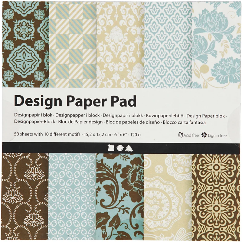 Design-Papier im Block, Blatt 15,2x15,2 cm, 120 g, Hellblau, Braun, 50 Bl./ 1 Pck [HOB-225914]