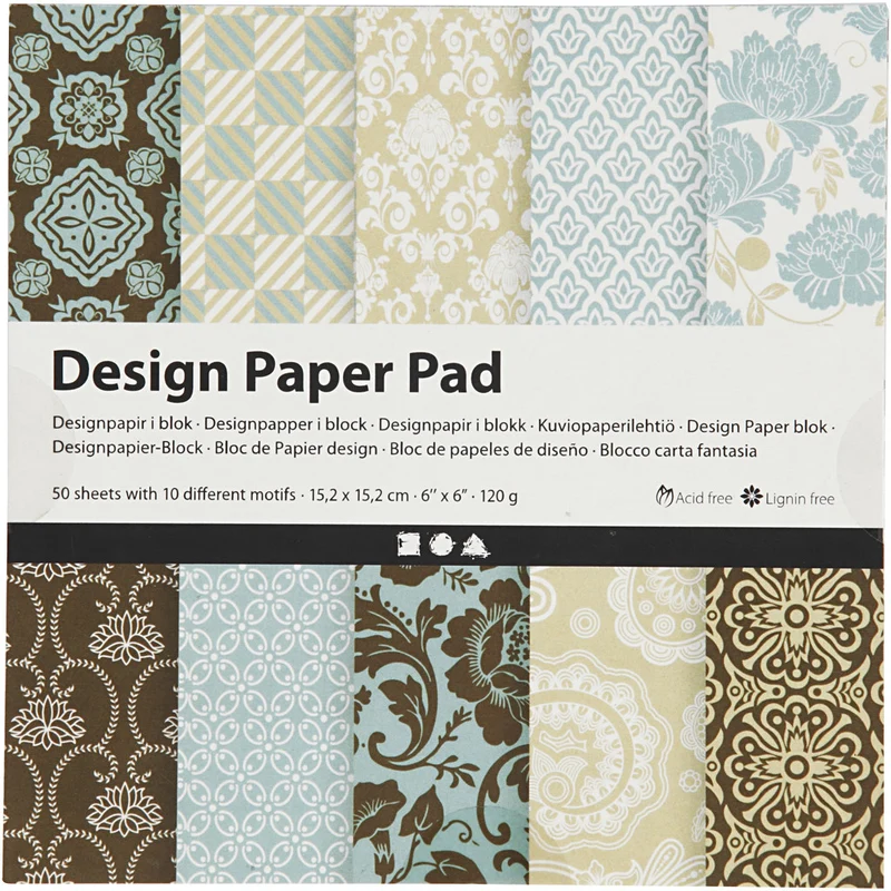 Design-Papier im Block, Blatt 15,2x15,2 cm, 120 g, Hellblau, Braun, 50 Bl./ 1 Pck [HOB-225914]
