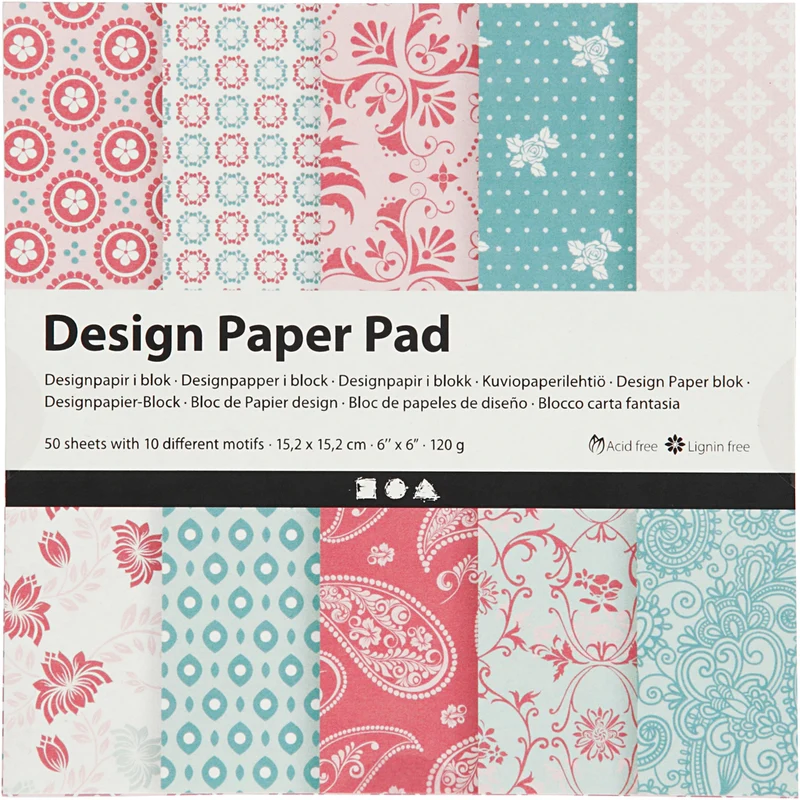 Design-Papier im Block, Blatt 15,2x15,2 cm, 120 g, Rosa, 50 Bl./ 1 Pck [HOB-225913]