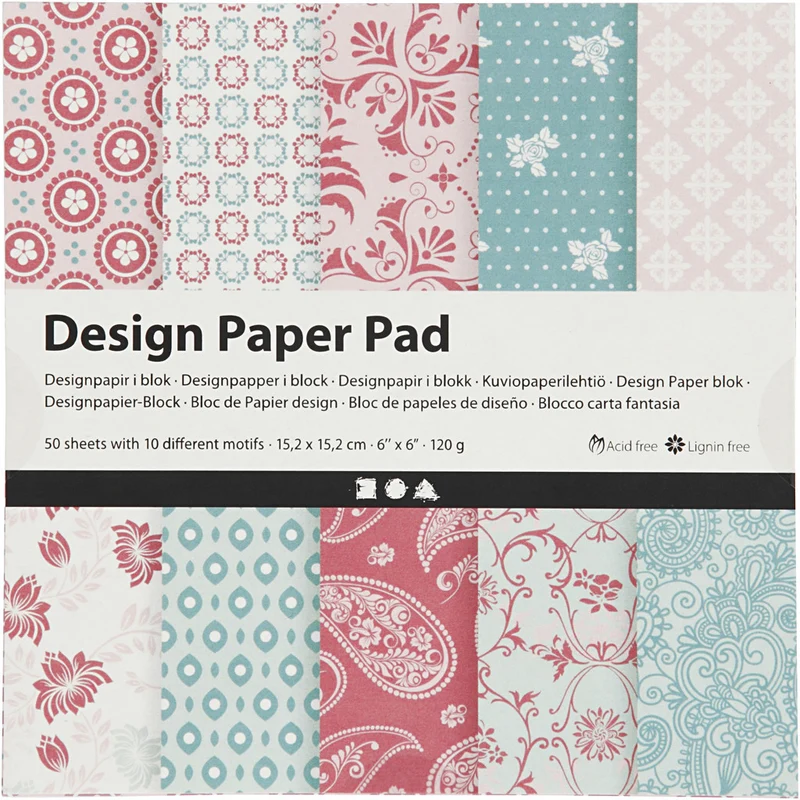 Design-Papier im Block, Blatt 15,2x15,2 cm, 120 g, Rosa, 50 Bl./ 1 Pck [HOB-225913]