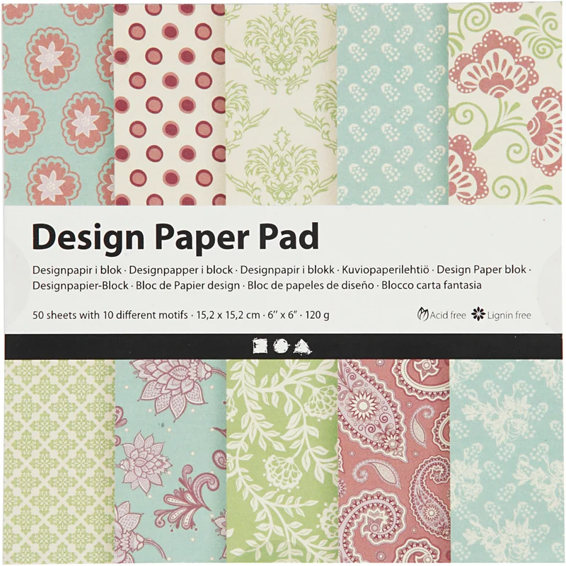 Design-Papier im Block, Blatt 15,2x15,2 cm, 120 g, Mintgrün, Flieder, 50 Bl./ 1 Pck [HOB-225912]