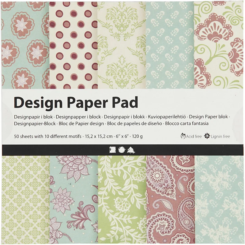 Design-Papier im Block, Blatt 15,2x15,2 cm, 120 g, Mintgrün, Flieder, 50 Bl./ 1 Pck [HOB-225912]