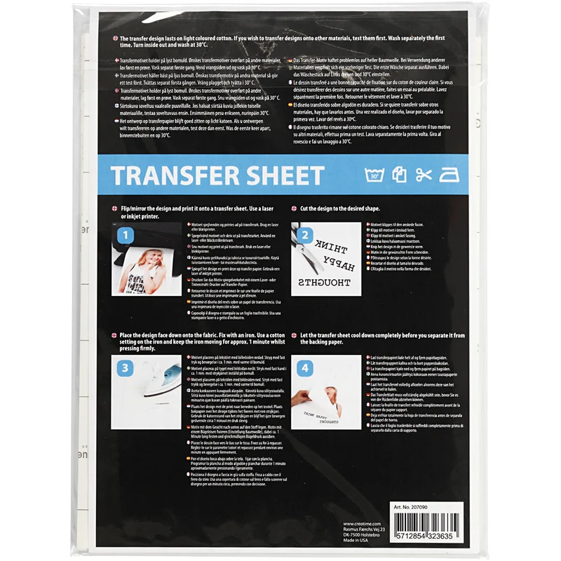 Transfer-Bügelfolie, Blatt 21,5x28 cm, für helle Textilien, Transparent, 5 Bl./ 1 Pck [HOB-207090]