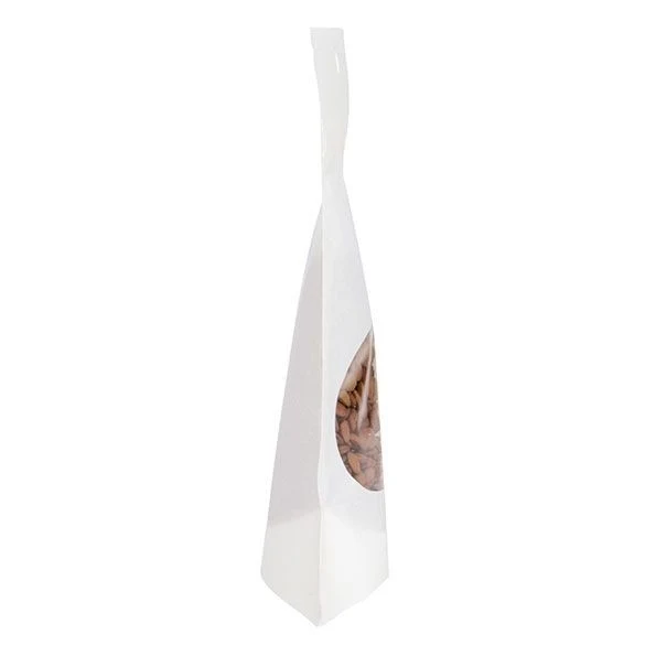 Öko Standbodenbeutel Kraft/Bioplastik Weiß 57 Gramm | 10.2x6x15.2cm mit Fenster (100 Stück) [ZBGEO2W]