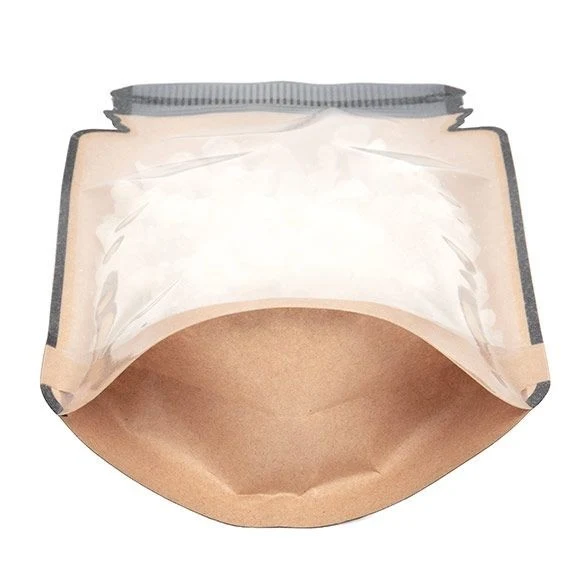 Standbodenbeutel Kraftpapier/Transparent Glasgefäß-Form 15.2x7.9x25.4cm (100 Stück) [SP7KC]