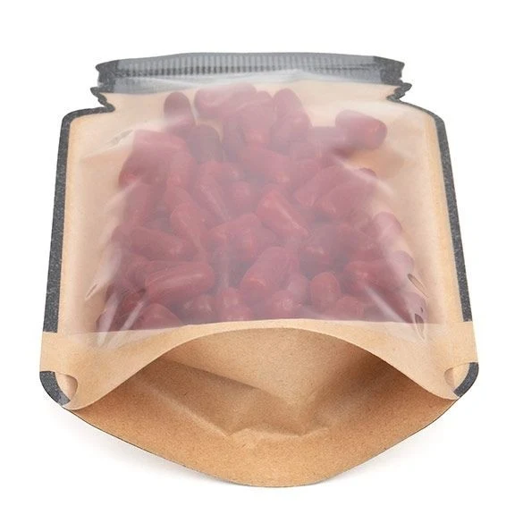 Standbodenbeutel Kraftpapier/Transparent Glasgefäß-Form 13x7.6x20.6cm (100 Stück) [SP3KC]