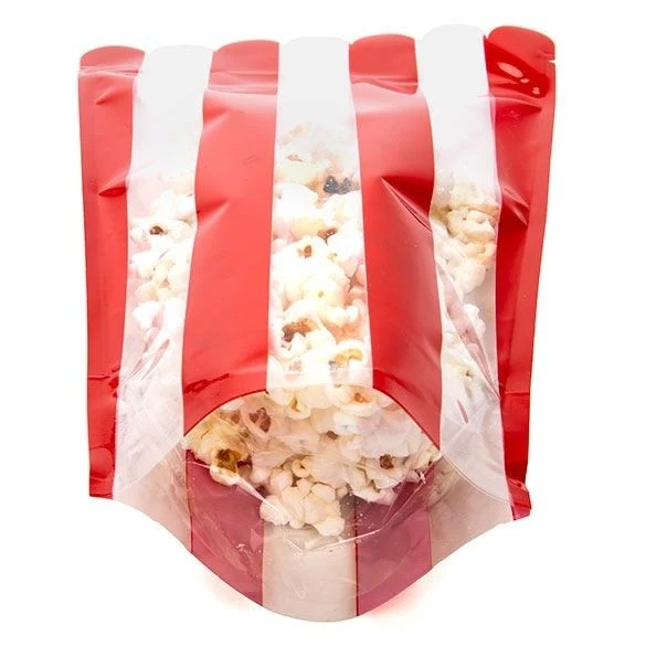 Standbodenbeutel Popcorn Rot/Weiß 15.2x8.9x22.9cm (100 Stück) [SP4P]