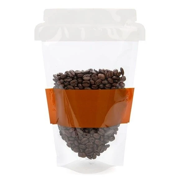 Standbodenbeutel Kaffeetasse-Form Transparent 22.9x8.9x22.9cm (100 Stück) [SP7C]