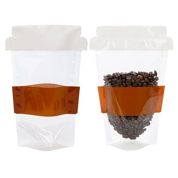 Standbodenbeutel Kaffeetasse-Form Transparent 22.9x8.9x22.9cm (100 Stück) [SP7C]