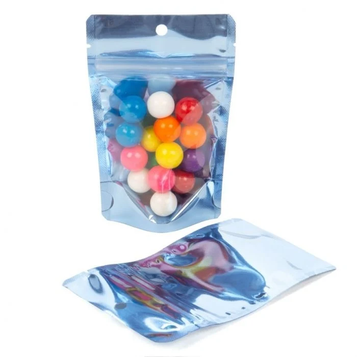 Standbodenbeutel Transparent/Blau 7.9x5.1x13cm | 28 Gramm (100 Stück) [ZBGB1BL]