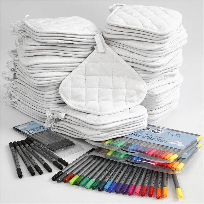 Gruppen-Kreativset Topflappen & Textilmalstifte, Schwarz, Weiß, 1 Set [HOB-97419]