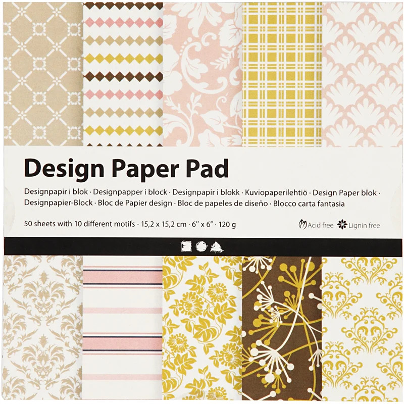 Design-Papier im Block, Blatt 15,2x15,2 cm, 120 g, Grün, Rosa, 50 Bl./ 1 Pck [HOB-225911]