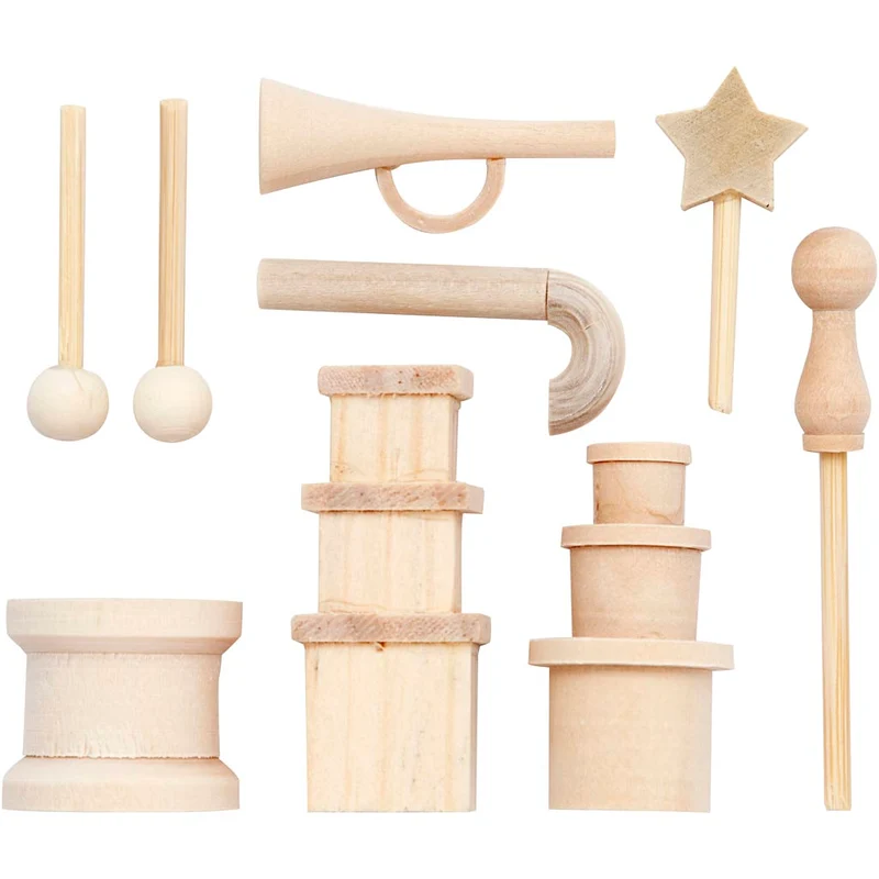 Kleine Gegenstände aus Holz, L 2-5,5 cm, 1 Pck [HOB-56918]