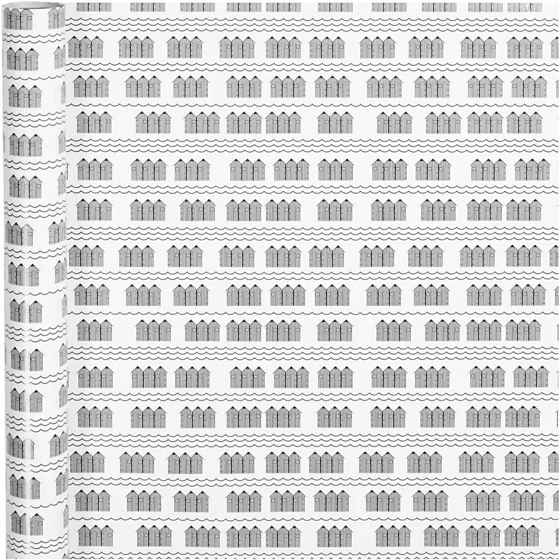 Geschenkpapier, Badehaus, B 70 cm, 80 g, Schwarz, Weiß, 4 m/ 1 Rolle [HOB-190140]