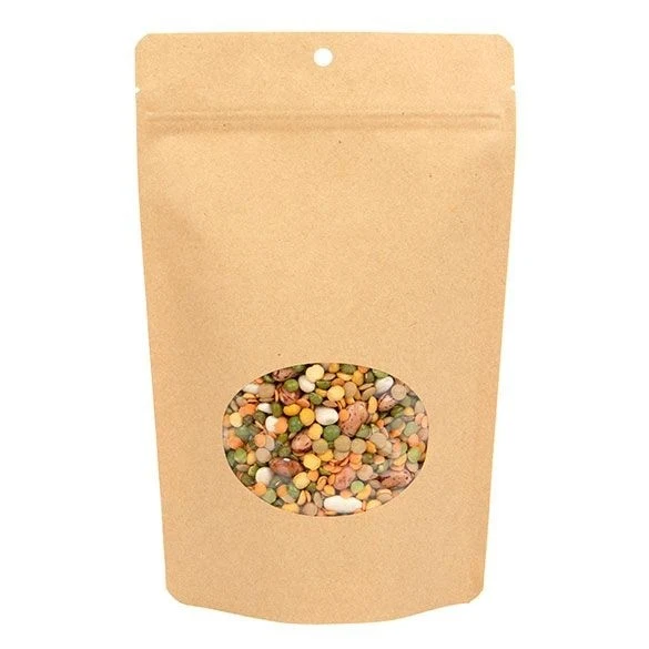 Öko Standbodenbeutel Kraft/Bioplastik 312 Gramm | 14.9x8.9x23.2cm mit Fenster (100 Stück) [ZBGEO7K]