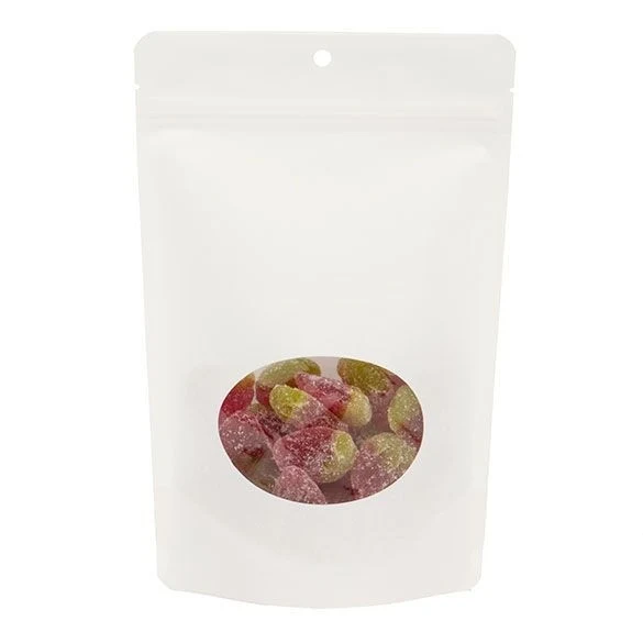 Öko Standbodenbeutel Kraft/Bioplastik Weiß 312 Gramm | 14.9x8.9x23.2cm mit Fenster (100 Stück) [ZBGEO7W]