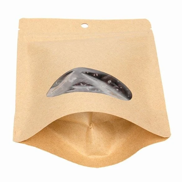 Öko Standbodenbeutel Kraft/Bioplastik 113 Gramm | 13x7.9x20.6cm mit Fenster (100 Stück) [ZBGEO3K]