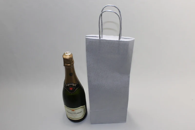 Papiertragetaschen für Flaschen 14x8x39cm Silber (50 Stück) [PAWF1439SI]
