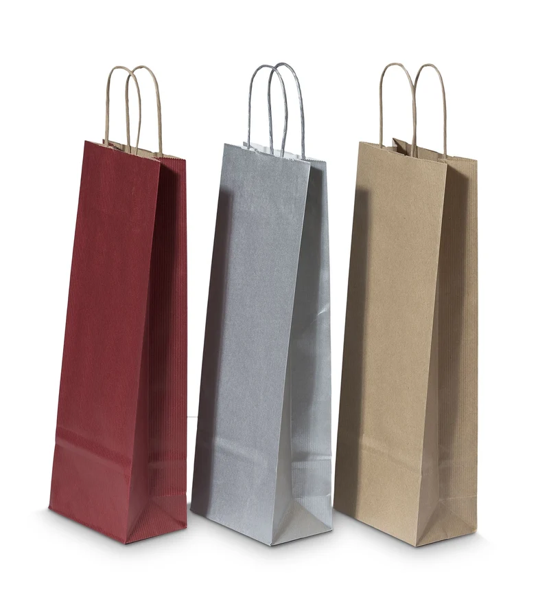 Papiertragetaschen für Flaschen 14x8x39cm Silber (50 Stück) [PAWF1439SI]