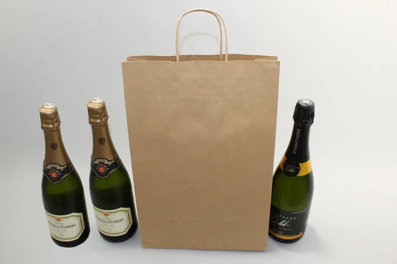 Papiertragetaschen für Flaschen 26x8x39cm Kraft + Kartonboden (50 Stück) [PAWF2639]
