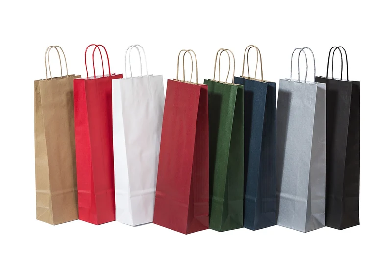 Papiertragetaschen für Flaschen 26x8x39cm Kraft + Kartonboden (50 Stück) [PAWF2639]