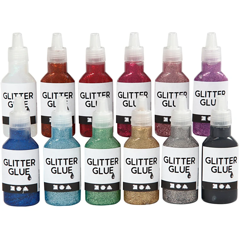 Glitzerkleber, Sortierte Farben, 12x25 ml/ 1 Pck [HOB-318200]