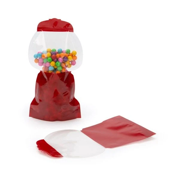 Standbodenbeutel Gummiballmaschine Rot/Transparent 13x6x23cm (100 Stück) [SP7GB]