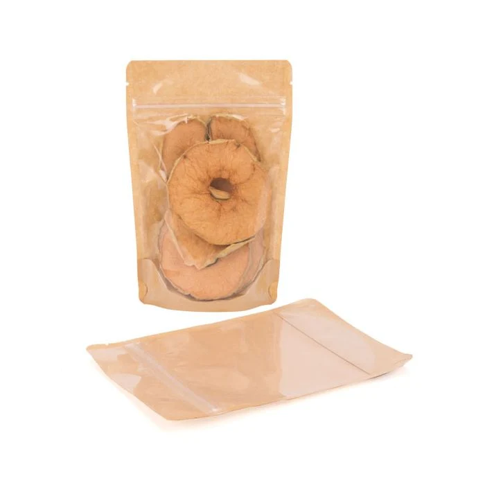 Standbodenbeutel Transparent/Kraft 13x8x20.5cm | 110 Gramm (100 Stück) [ZBGKC3]