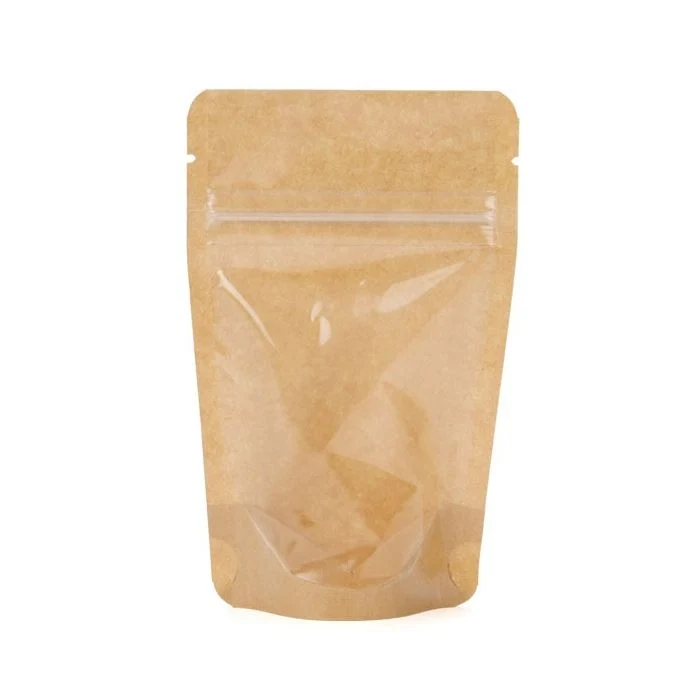Standbodenbeutel Transparent/Kraft 13x8x20.5cm | 110 Gramm (100 Stück) [ZBGKC3]