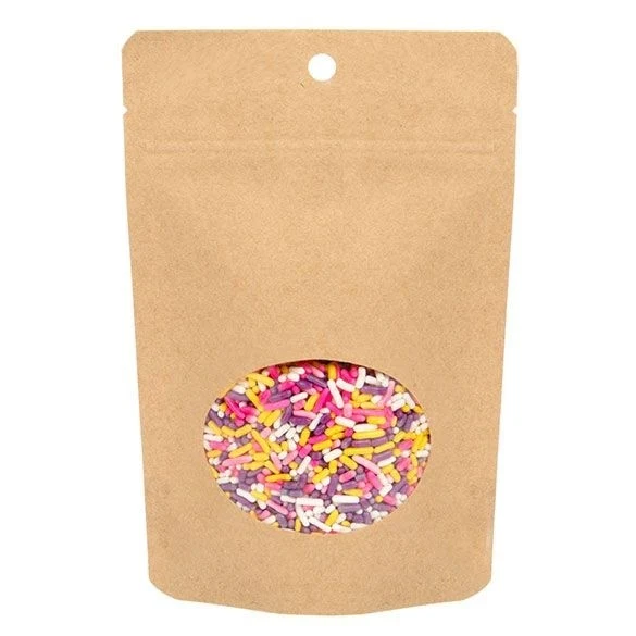 Öko Standbodenbeutel Kraft/Bioplastik 57 Gramm | 10.2x6x15.2cm mit Fenster (100 Stück) [ZBGEO2K]