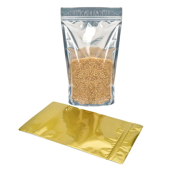 Standbodenbeutel Transparent/Gold 18.9x11.4x29.4cm | 390 Gramm (100 Stück) [ZBGG6H11]
