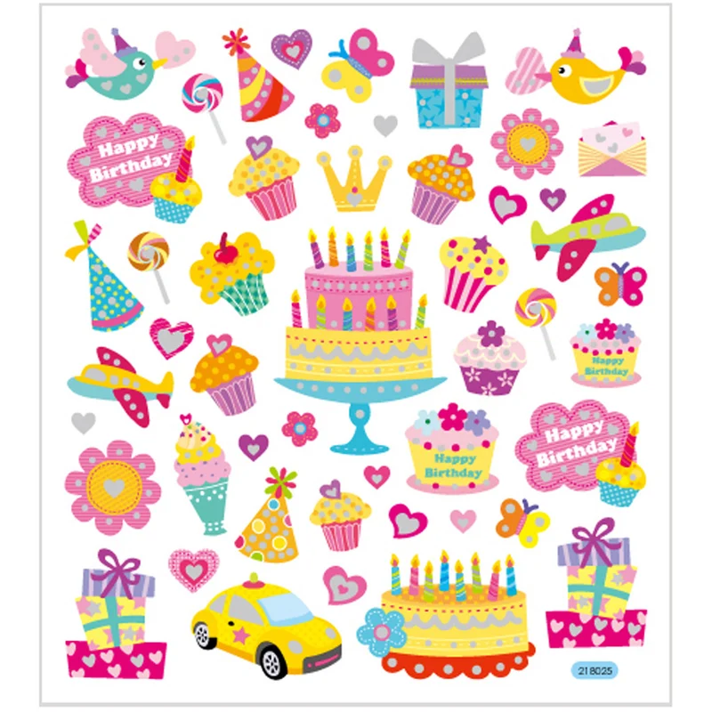 Sticker, Geburtstag, Blatt 15x16,5 cm, ca. 49 Stk, 1 Bl. [HOB-28882]