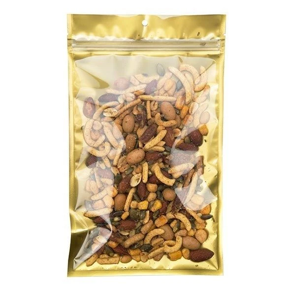 Druckverschlussbeutel Transparent/Gold 15.2x23.5cm mit Aufhängeloch (100 Stück) [HZB7CG]