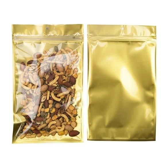 Druckverschlussbeutel Transparent/Gold 15.2x23.5cm mit Aufhängeloch (100 Stück) [HZB7CG]