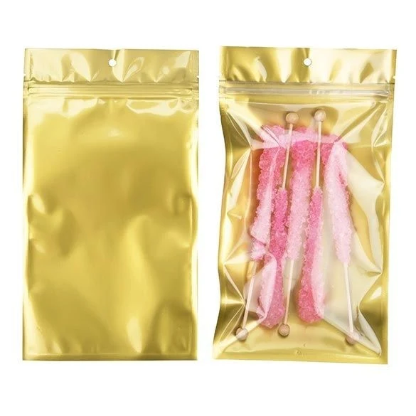 Druckverschlussbeutel Transparent/Gold 12.7x20.8cm mit Aufhängeloch (100 Stück) [HZB6CG]