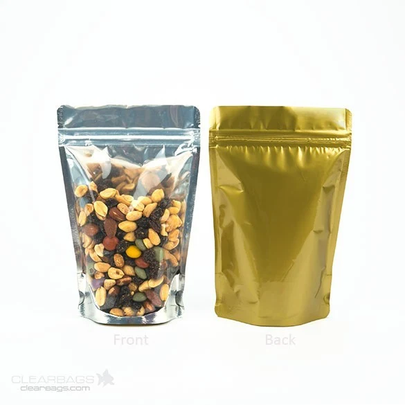 Standbodenbeutel Transparent/Gold 11.9x7.6x18.4cm | 110 Gramm (100 Stück) [ZBGG46]