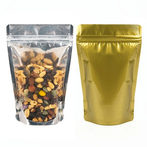 Standbodenbeutel Transparent/Gold 11.9x7.6x18.4cm | 110 Gramm (100 Stück) [ZBGG46]