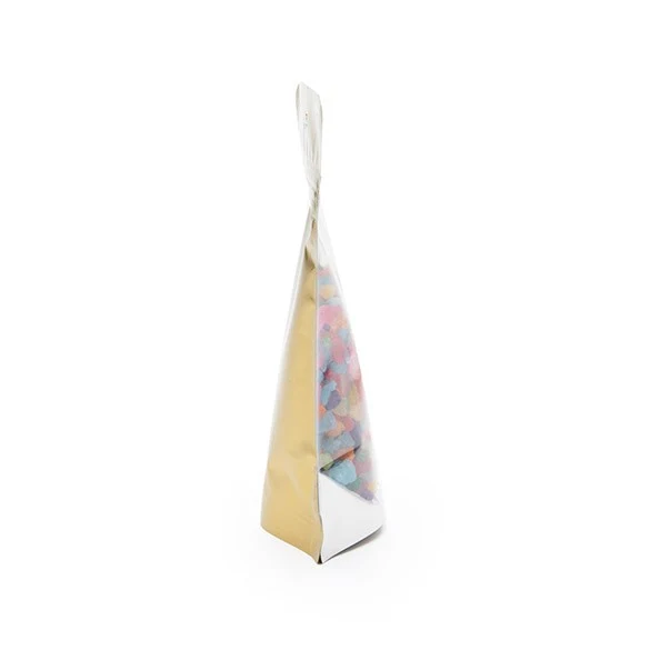 Standbodenbeutel Transparent/Gold 9.5x5.7x15.7cm | 57 Gramm (100 Stück) [ZBGG35]