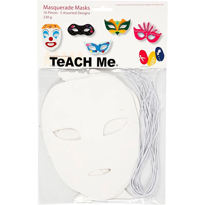 Karnevals-Masken, H 8,5-19 cm, B 15-20,5 cm, 230 g, Weiß, 16 Stk/ 1 Pck [HOB-95216]