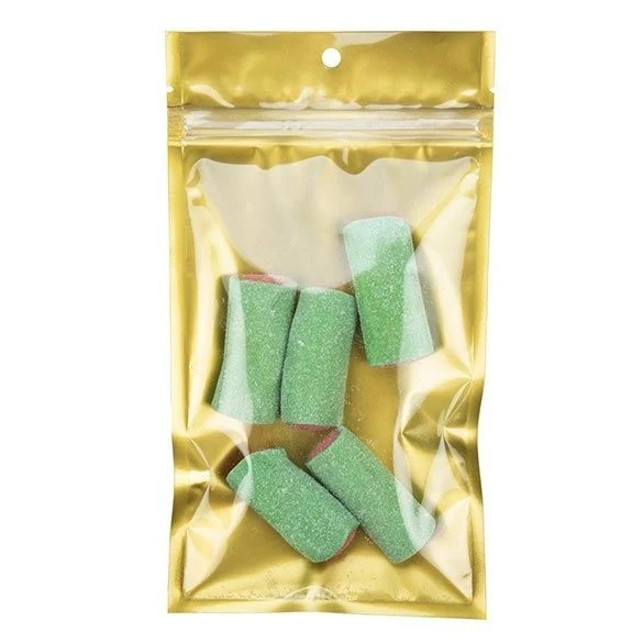 Druckverschlussbeutel Transparent/Gold 10.2x16.5cm mit Aufhängeloch (100 Stück) [HZB5CG]