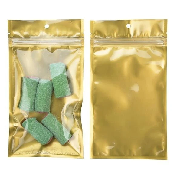 Druckverschlussbeutel Transparent/Gold 10.2x16.5cm mit Aufhängeloch (100 Stück) [HZB5CG]