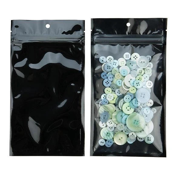 Druckverschlussbeutel Transparent/Schwarz 10.2x16.5cm mit Aufhängeloch (100 Stück) [HZB5CB]