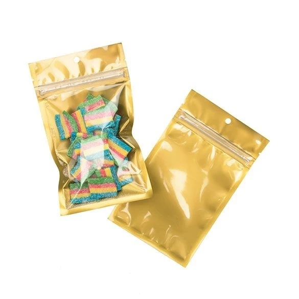 Druckverschlussbeutel Transparent/Gold 9.2x12.7cm mit Aufhängeloch (100 Stück) [HZB4CG]