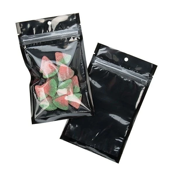 Druckverschlussbeutel Transparent/Schwarz 9.2x12.7cm mit Aufhängeloch (100 Stück) [HZB4CB]