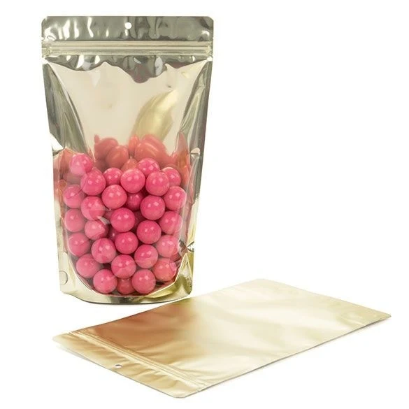Standbodenbeutel Transparent/Mattgold 17.1x8.9x28.6cm | 340 Gramm (100 Stück) [ZBGMG4]